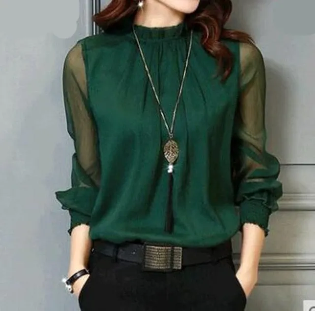 2021 Chiffon New Women Tops Long Sleeve Sizes L -2XL