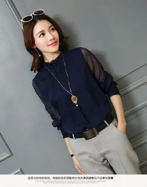 2021 Chiffon New Women Tops Long Sleeve Sizes L -2XL