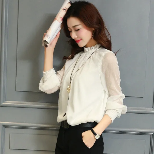 2021 Chiffon New Women Tops Long Sleeve Sizes L -2XL