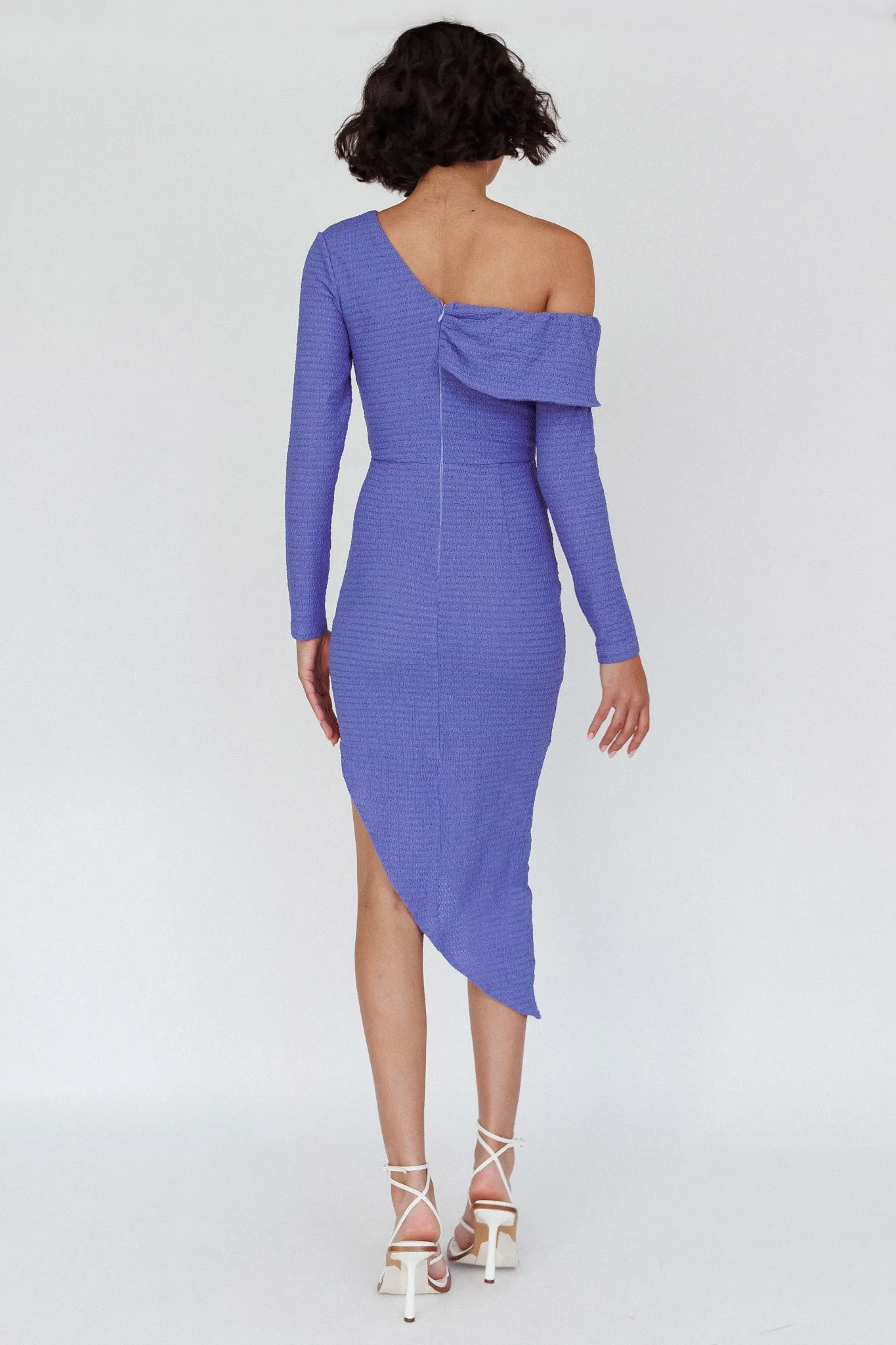 Annalora One-Shoulder Long Sleeve Midi Dress Blue