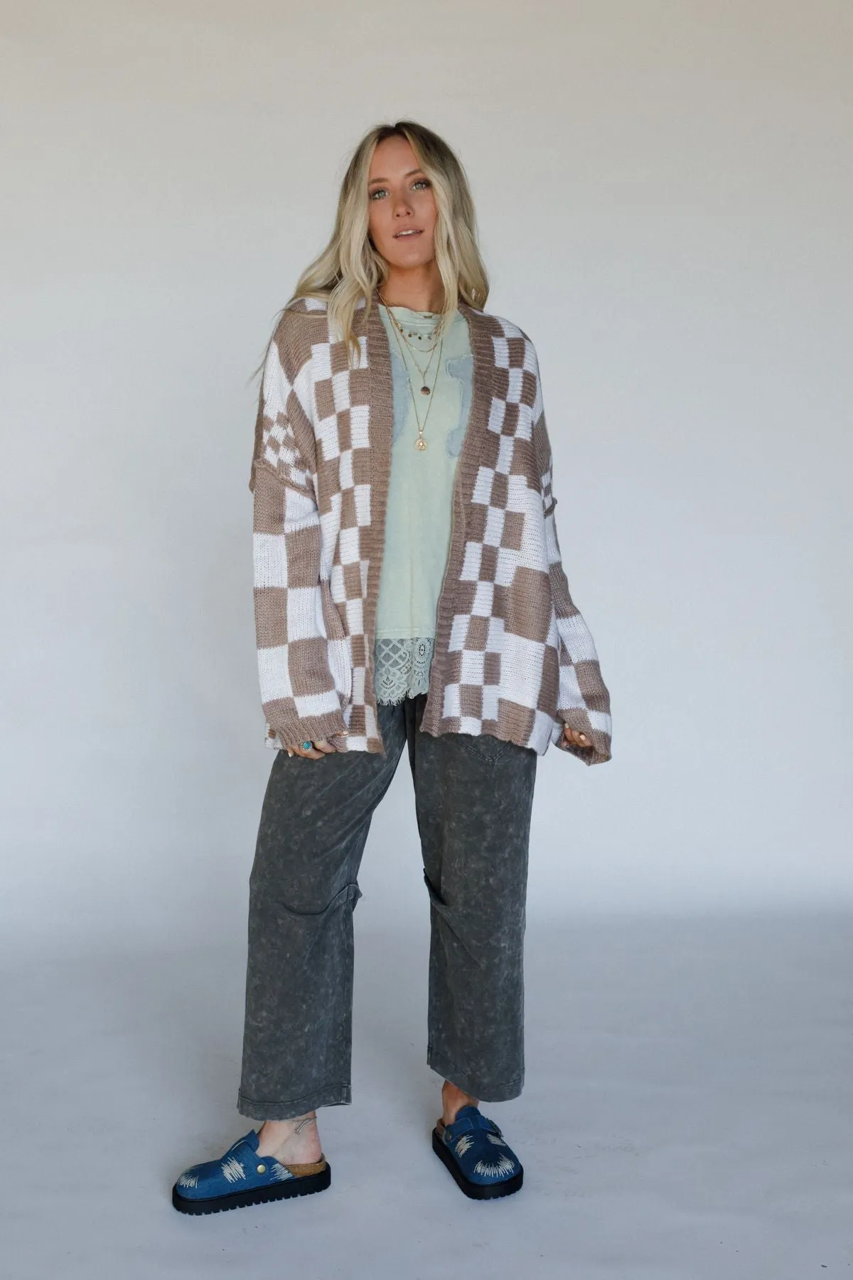 Archer Checkered Cardigan - Mocha