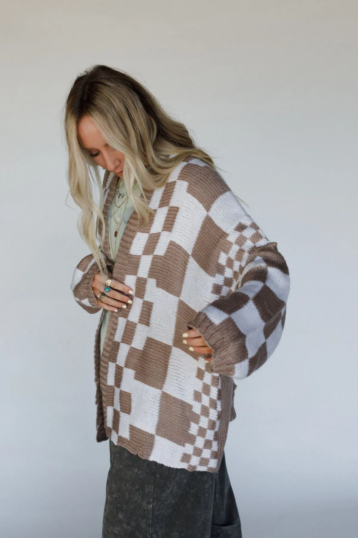 Archer Checkered Cardigan - Mocha