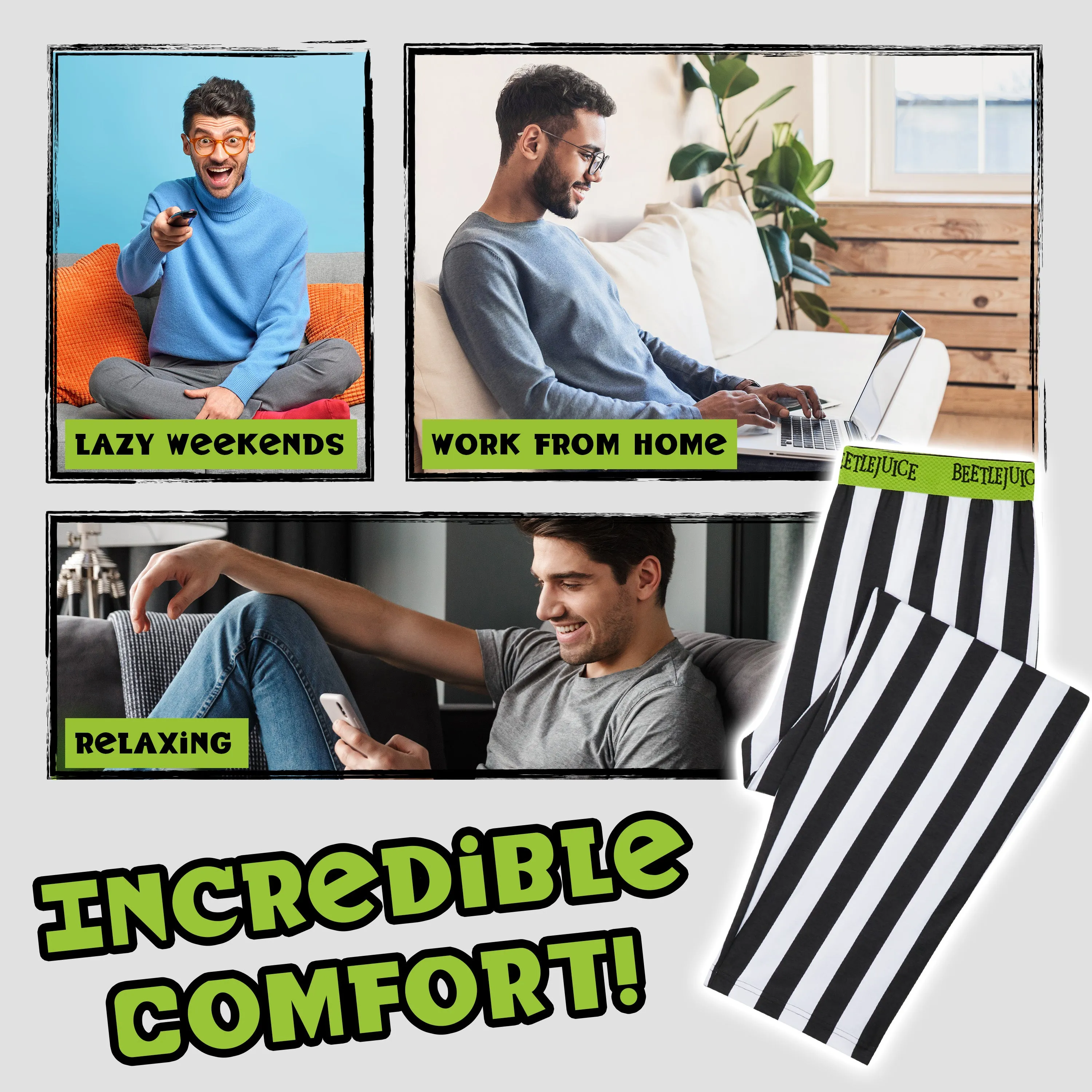 Beetlejuice Mens Pyjama Bottoms, Soft Comfortable Loungewear with Pockets - Mens Gifts