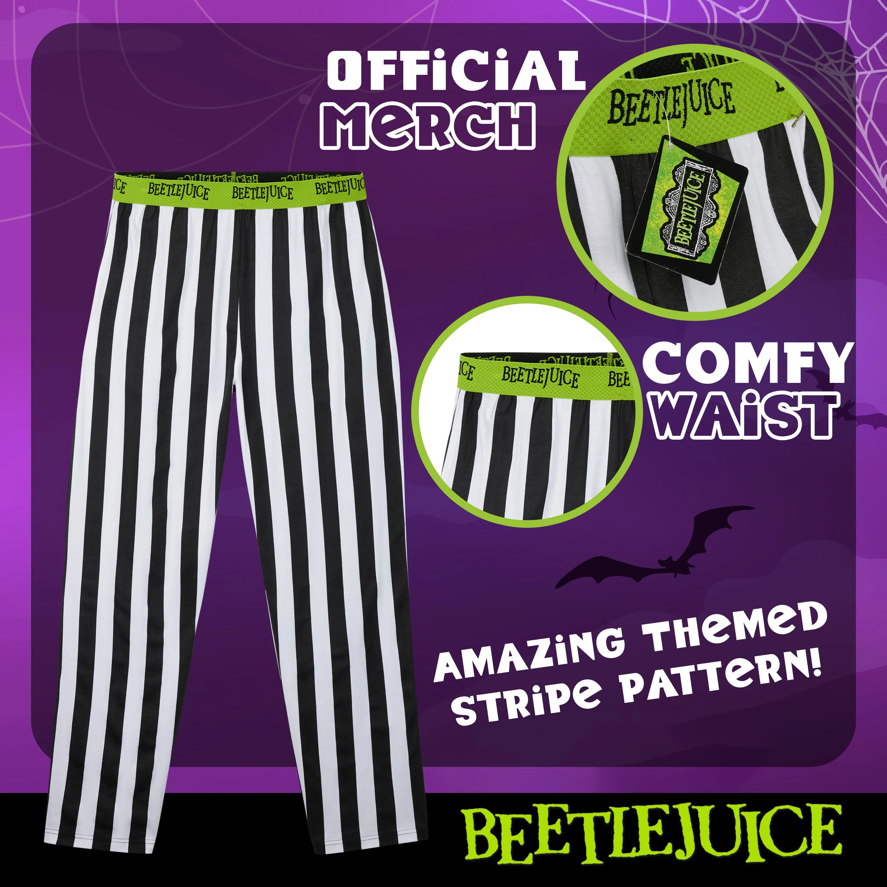 Beetlejuice Mens Pyjama Bottoms, Soft Comfortable Loungewear with Pockets - Mens Gifts