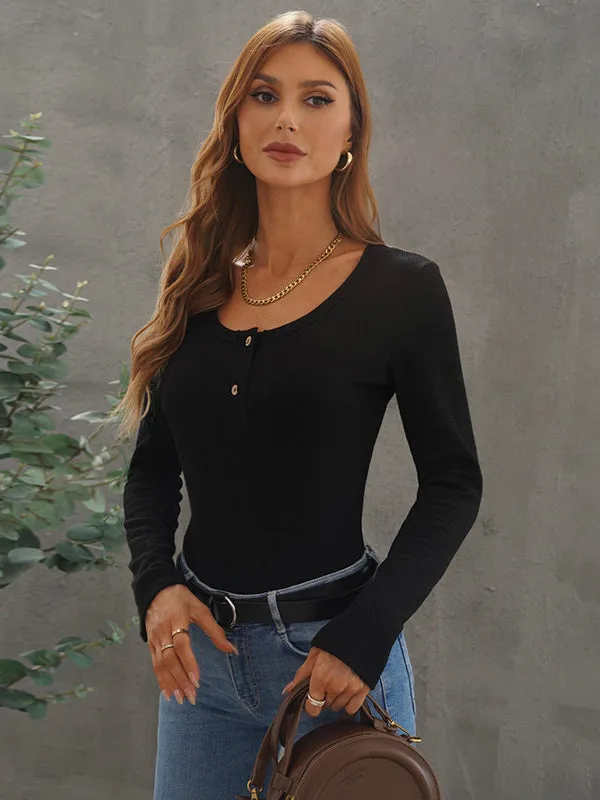 Black Ribbed Long Sleeve Tight Tops