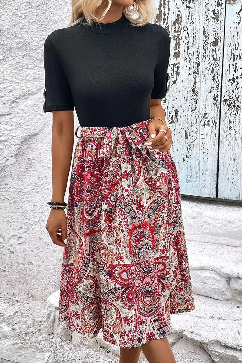 BOHEMIAN PRINTING SKIRT HIGH NECK DRESS