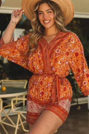 Boho Floral Wrap Tie Waist Romper