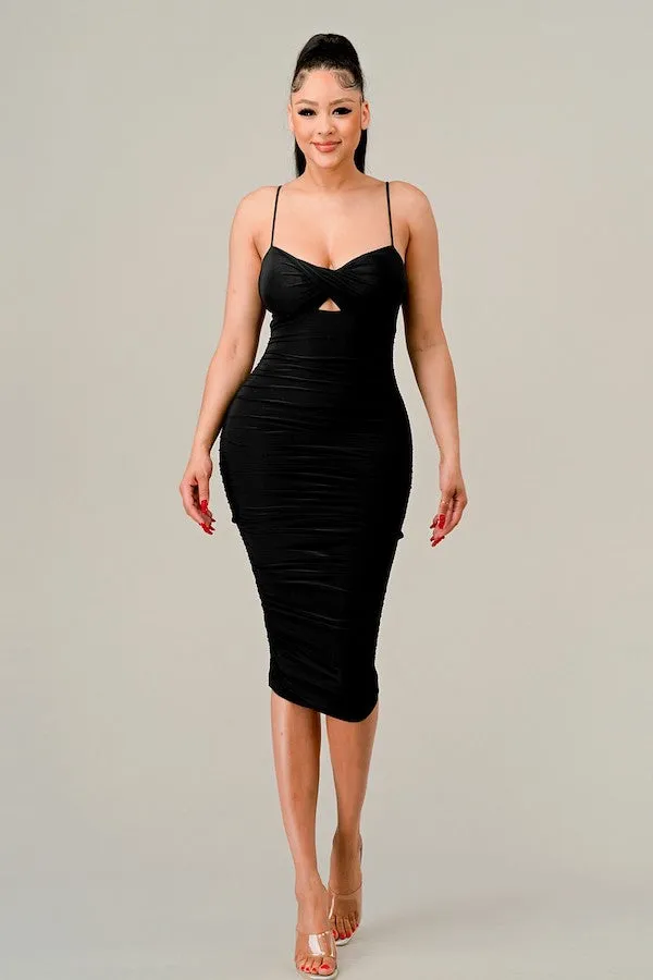 Bustier Ruched Midi Dress