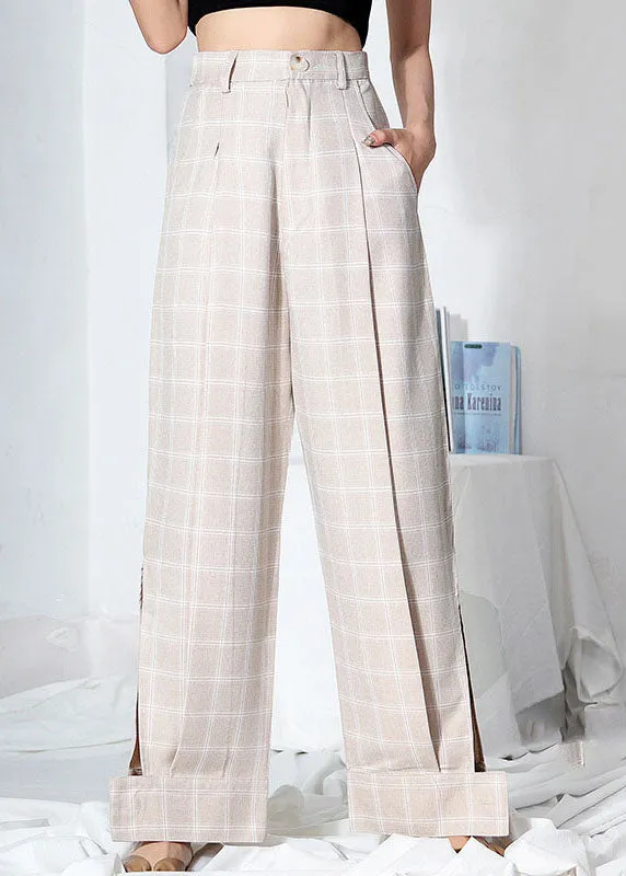 Chic Apricot Casual Plaid Side Open Summer Pants