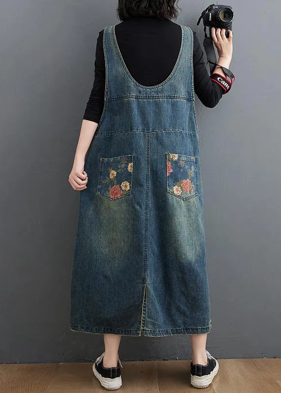 Chic Denim Blue Print Casual Pants Plus Size Spring Jumpsuit Pants