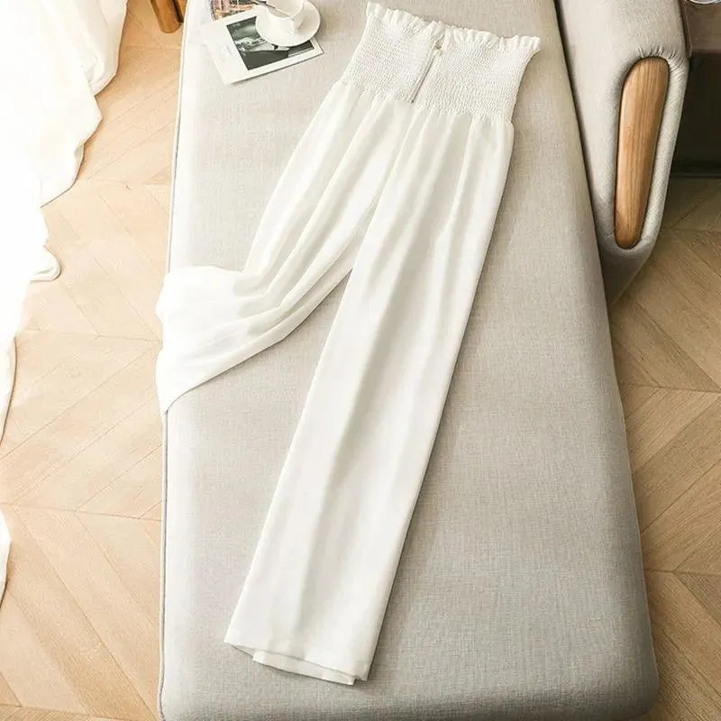 Chic High-Waisted Chiffon Ankle Pants for Summer Elegance