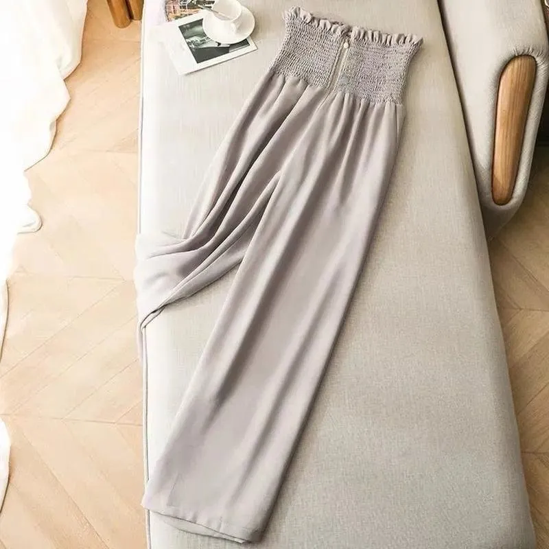 Chic High-Waisted Chiffon Ankle Pants for Summer Elegance