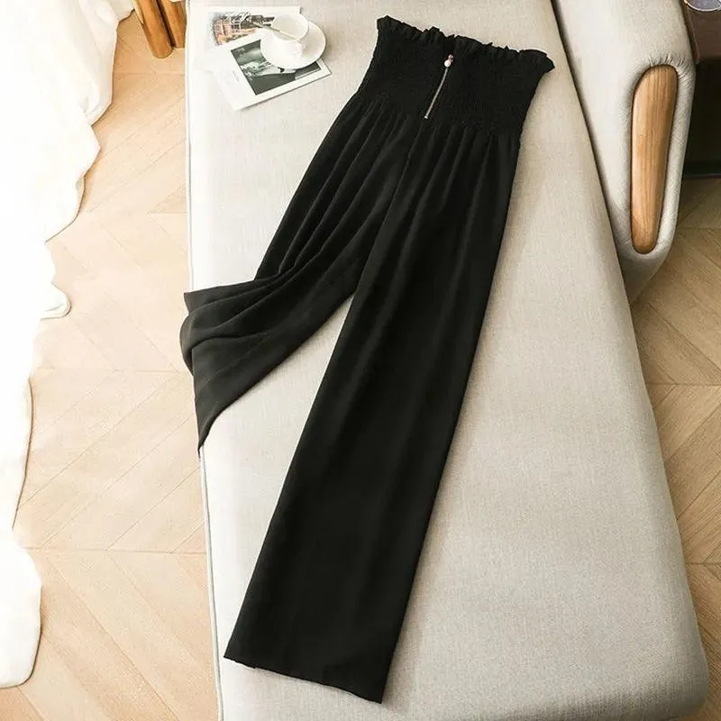 Chic High-Waisted Chiffon Ankle Pants for Summer Elegance