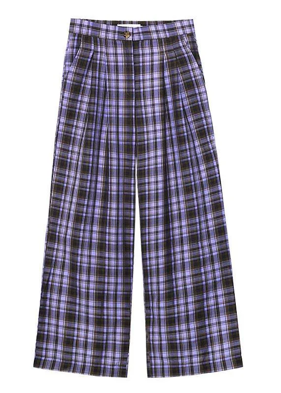 Chic Purple Plaid High Waist Wide Leg Pants Summer