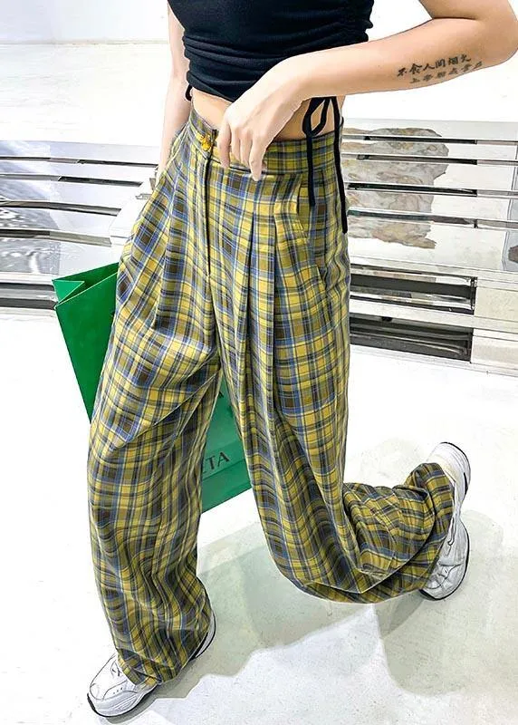 Chic Purple Plaid High Waist Wide Leg Pants Summer