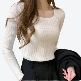 Chic Ribbed Long Sleeve Slim Fit Tops