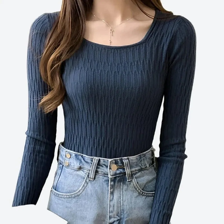 Chic Ribbed Long Sleeve Slim Fit Tops