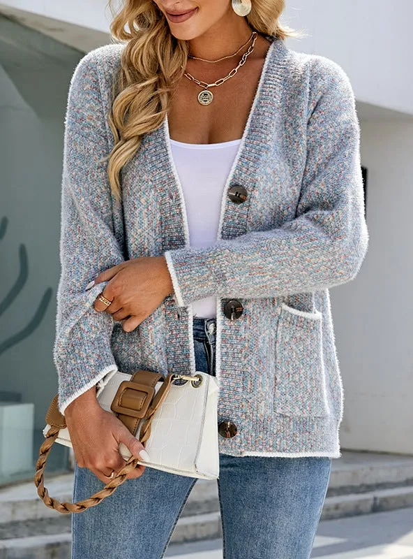 Color Button Pocket Cardigan Sweater Coat