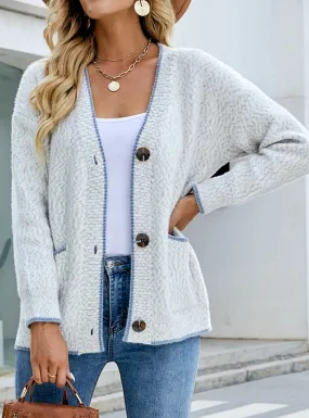 Color Button Pocket Cardigan Sweater Coat