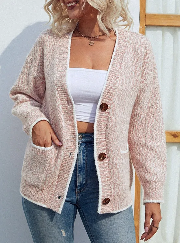 Color Button Pocket Cardigan Sweater Coat