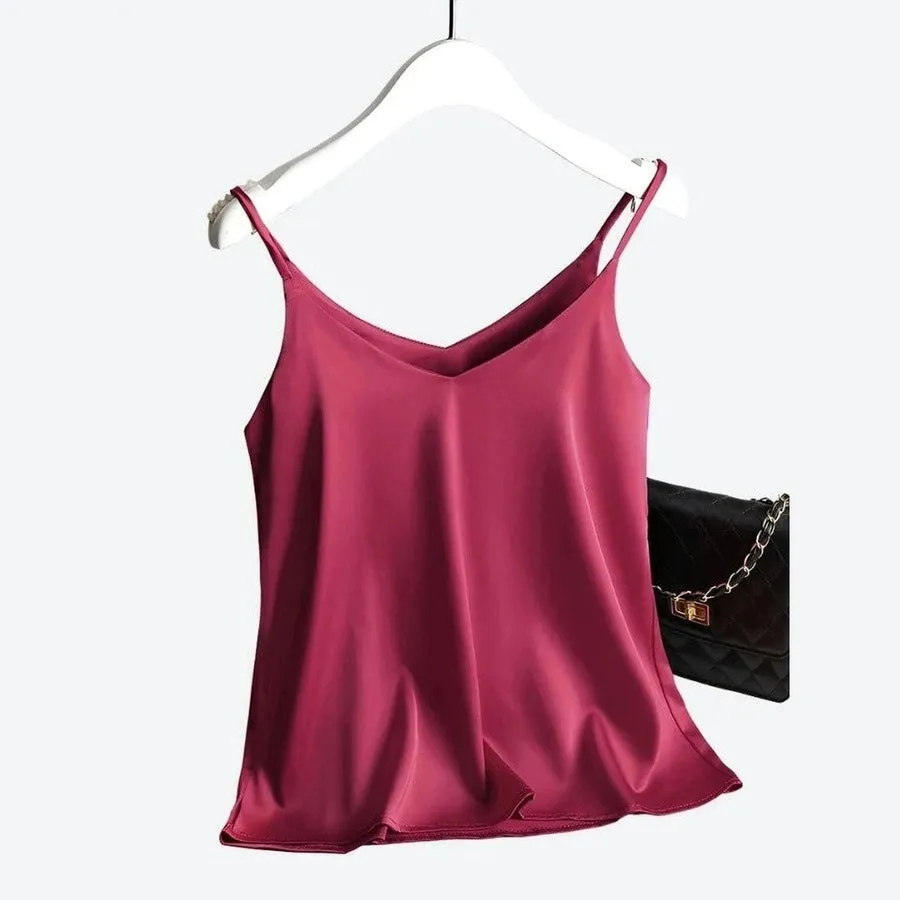 Elegant Silk Spaghetti Strap Tops