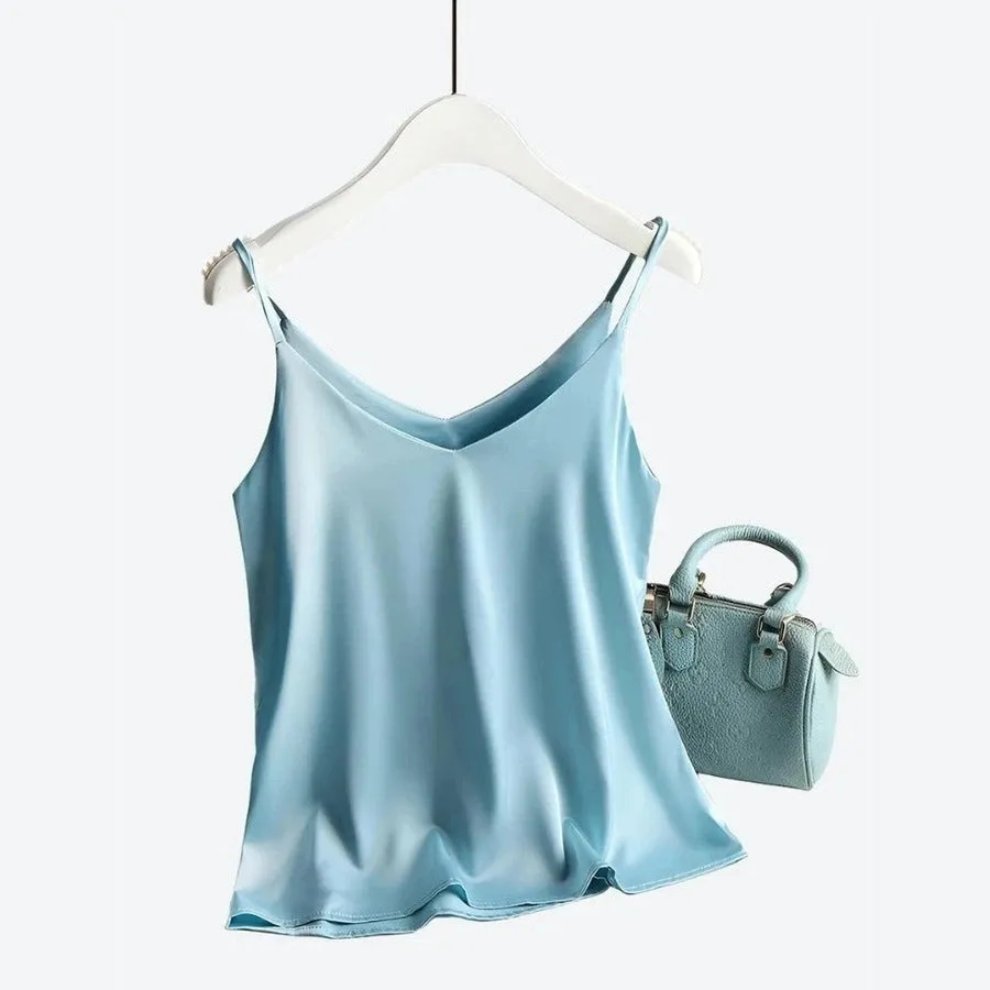 Elegant Silk Spaghetti Strap Tops