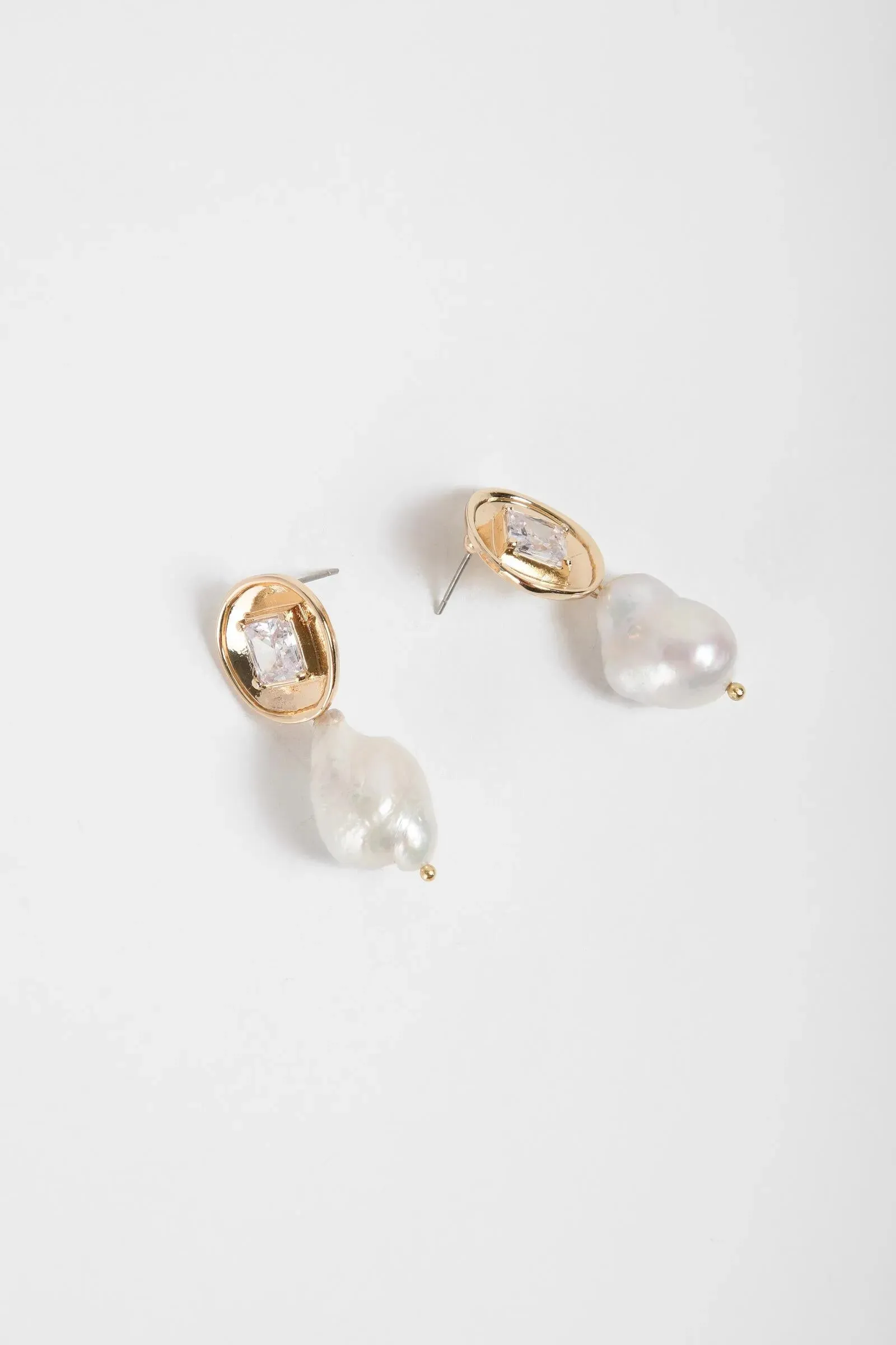 Gold Disc Pearl Drop Earrings