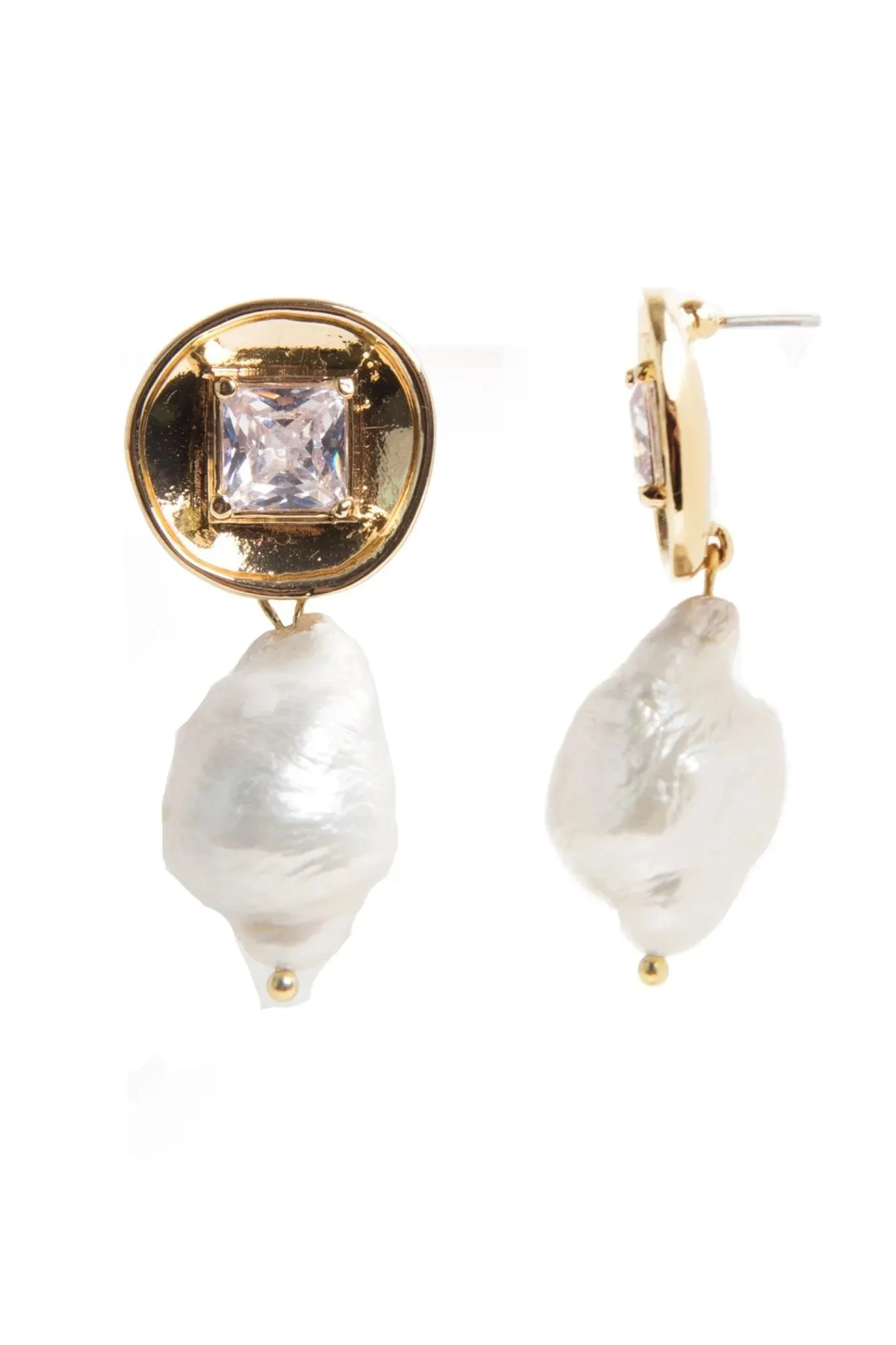 Gold Disc Pearl Drop Earrings