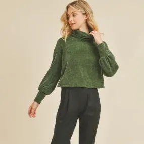 If She Loves Be Gentle Green Waffle Texture Turtleneck Sweater