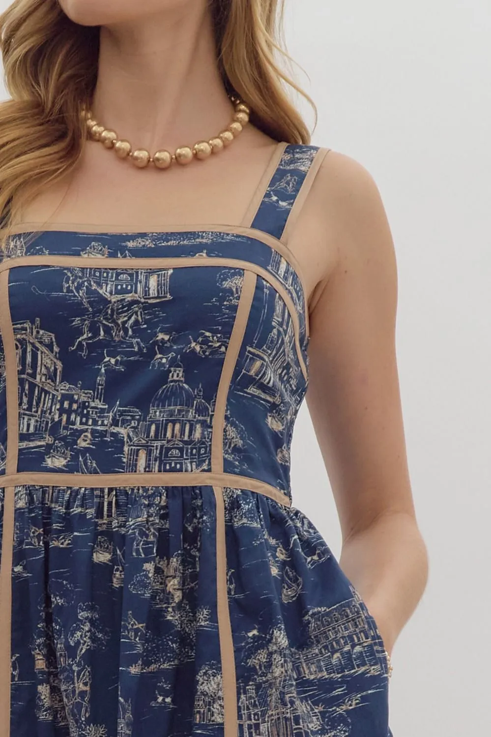 Indigo Toile Print Midi Dress