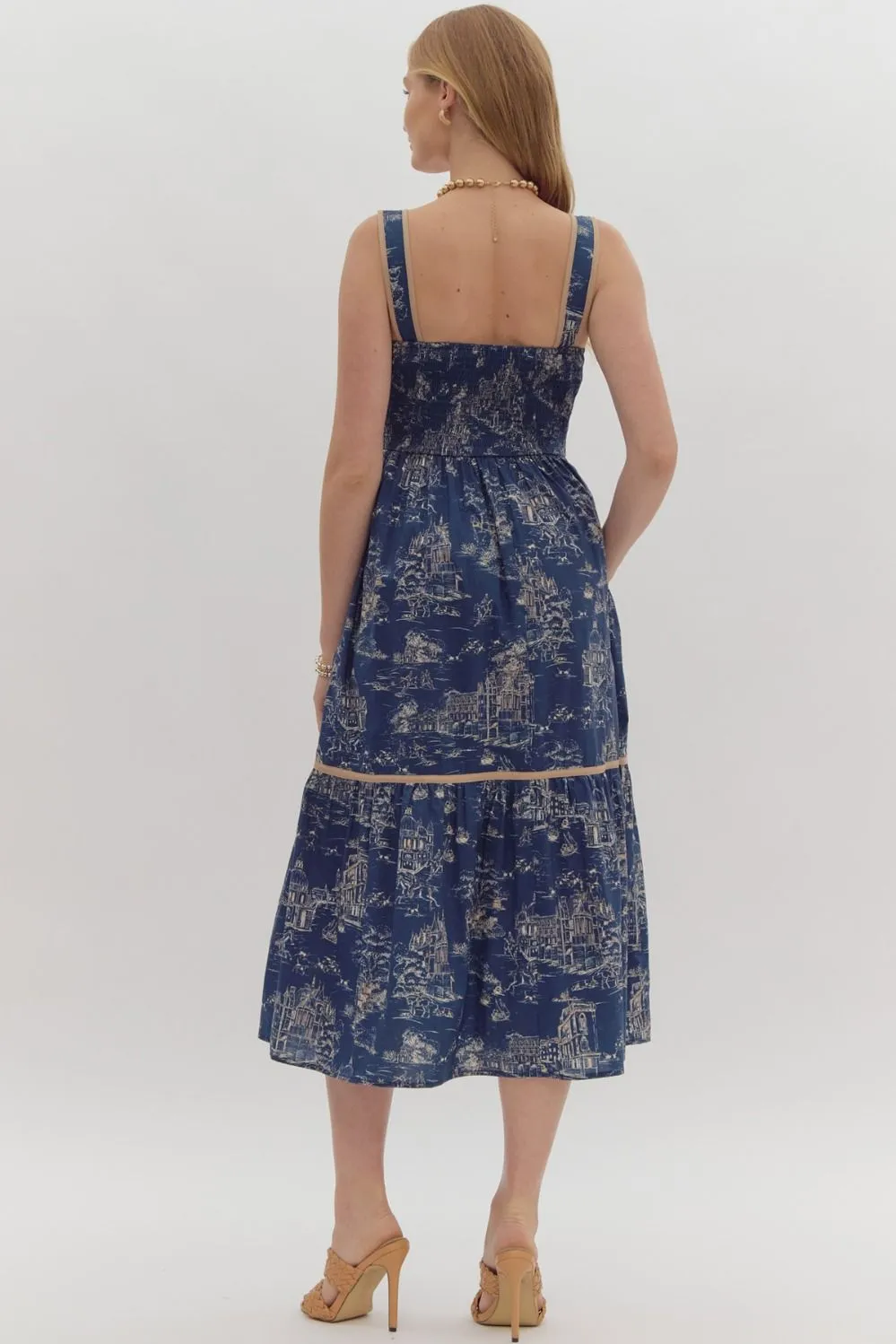 Indigo Toile Print Midi Dress