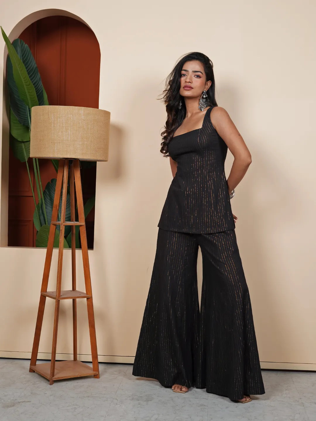 Jade Black Cotton Lurex Sharara Set