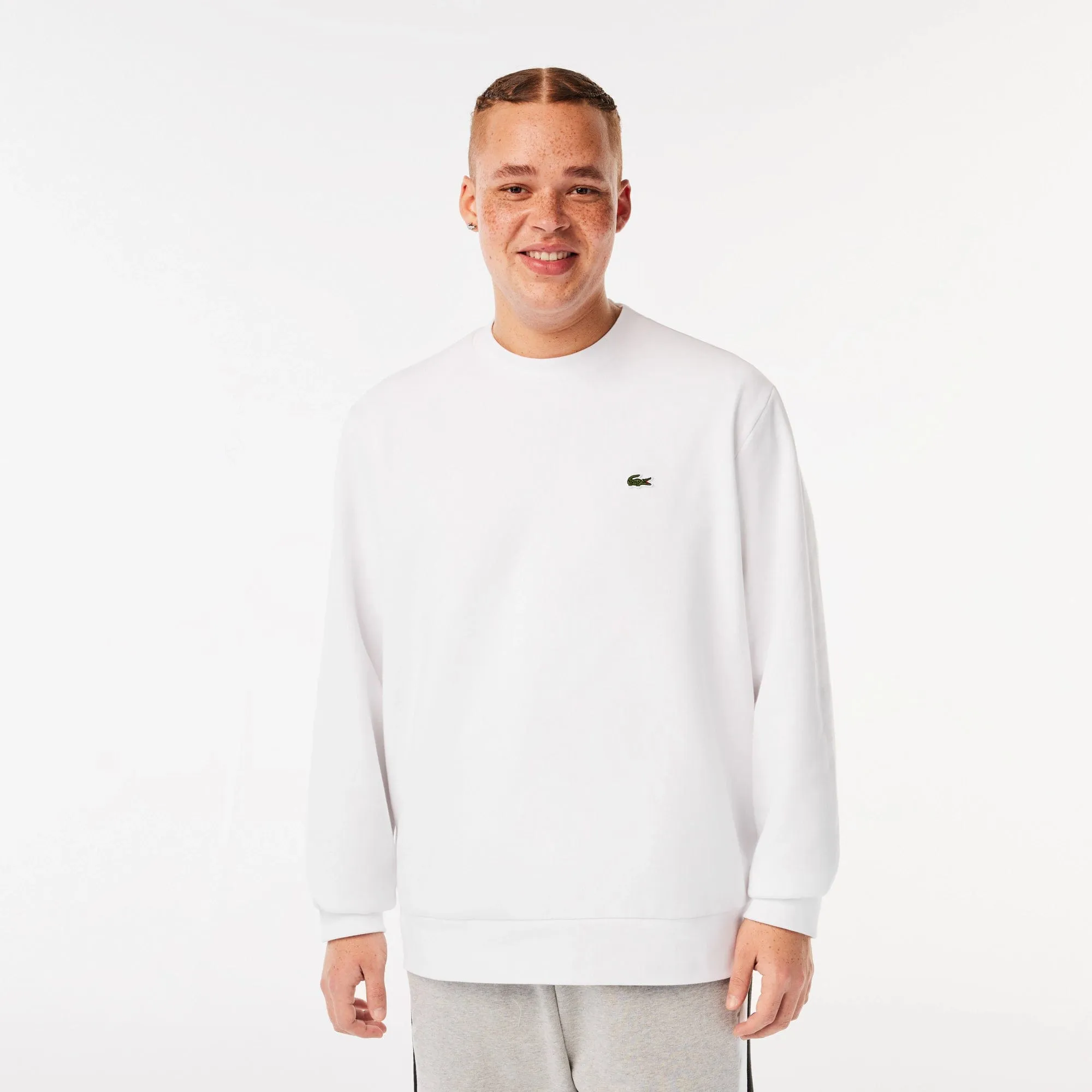 Lacoste Brushed Fleece Jogger Sweatshirt in White