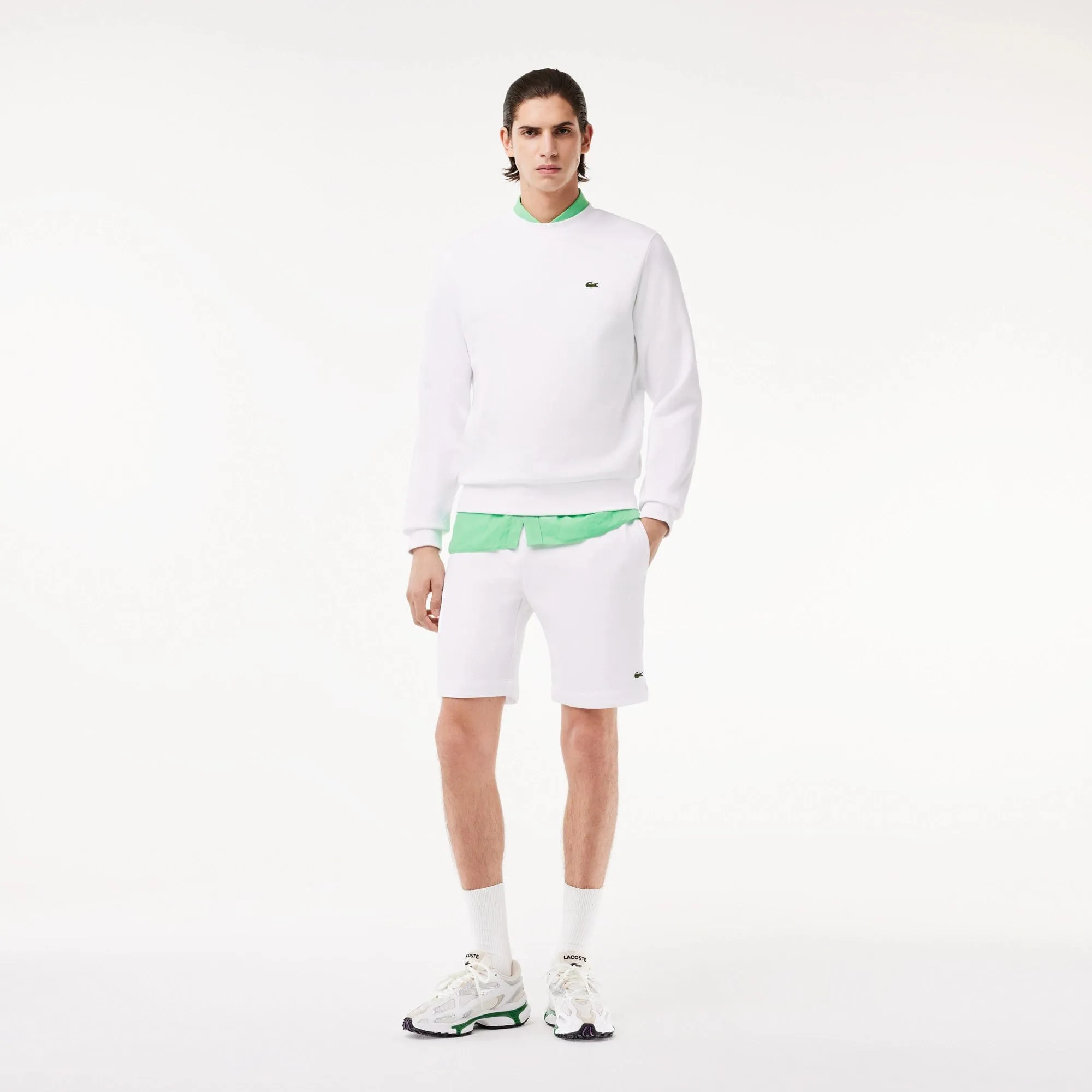 Lacoste Brushed Fleece Jogger Sweatshirt in White