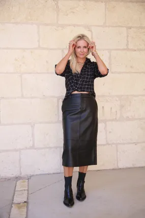 Leather Mid-Rise Pencil Skirt Vintage Black