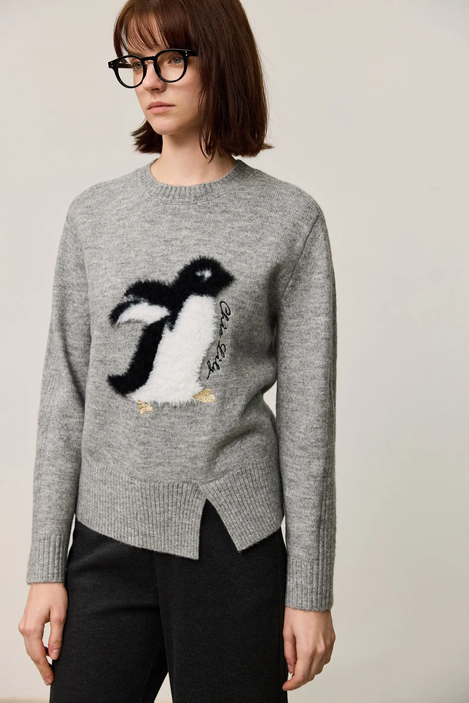 LILY Penguin Crewneck Knit Sweater