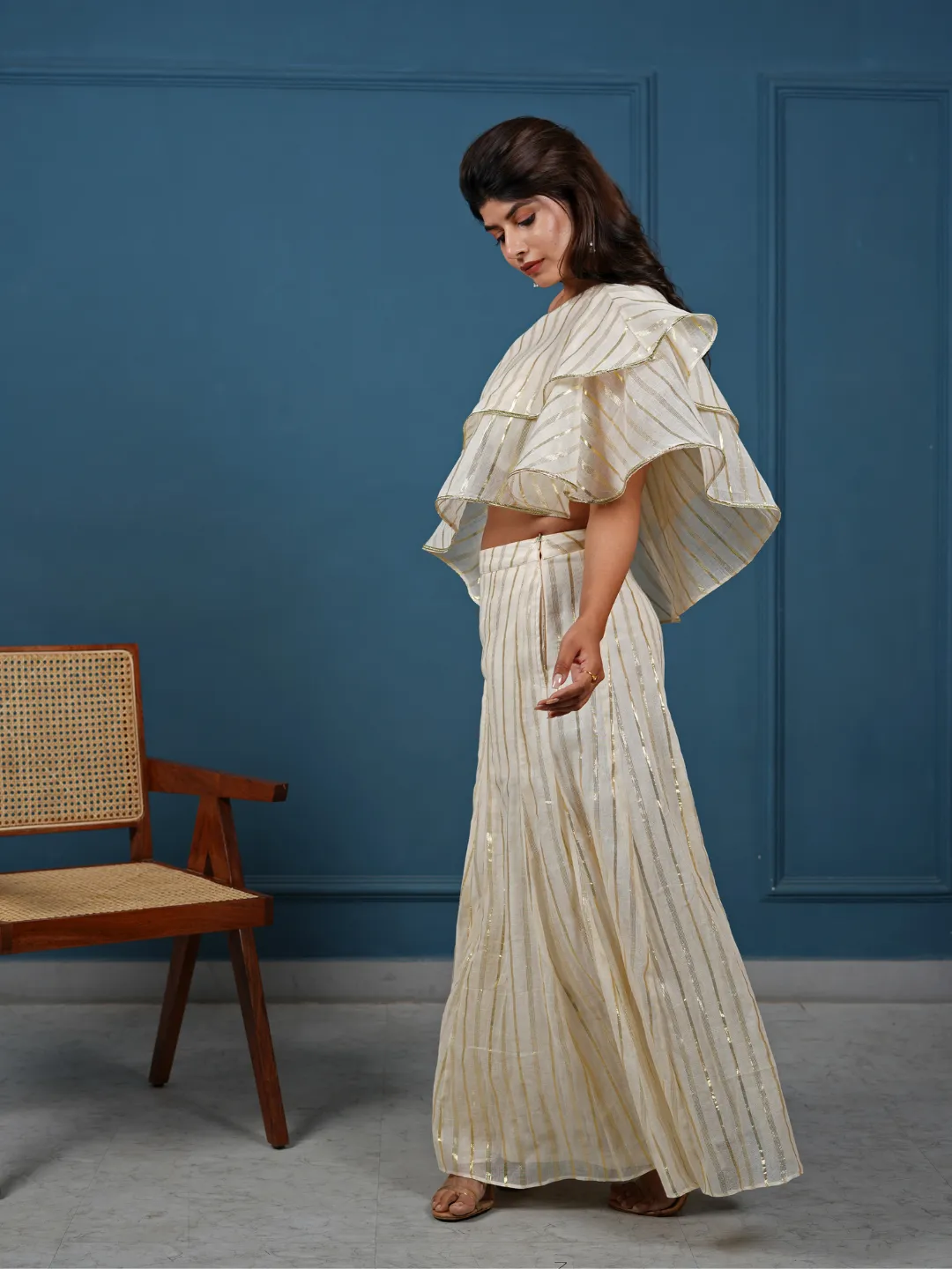 Marigold Off-White Cotton Lurex Co-Ord Set