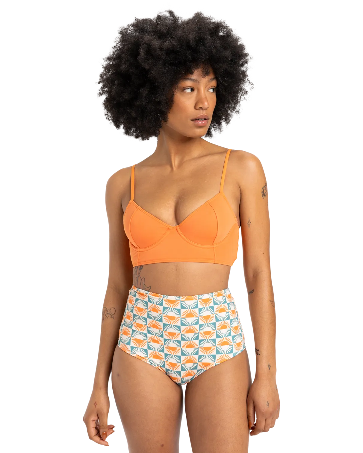 Melly Hi Waist Surf Bikini Bottoms in Brittany Blue Florever