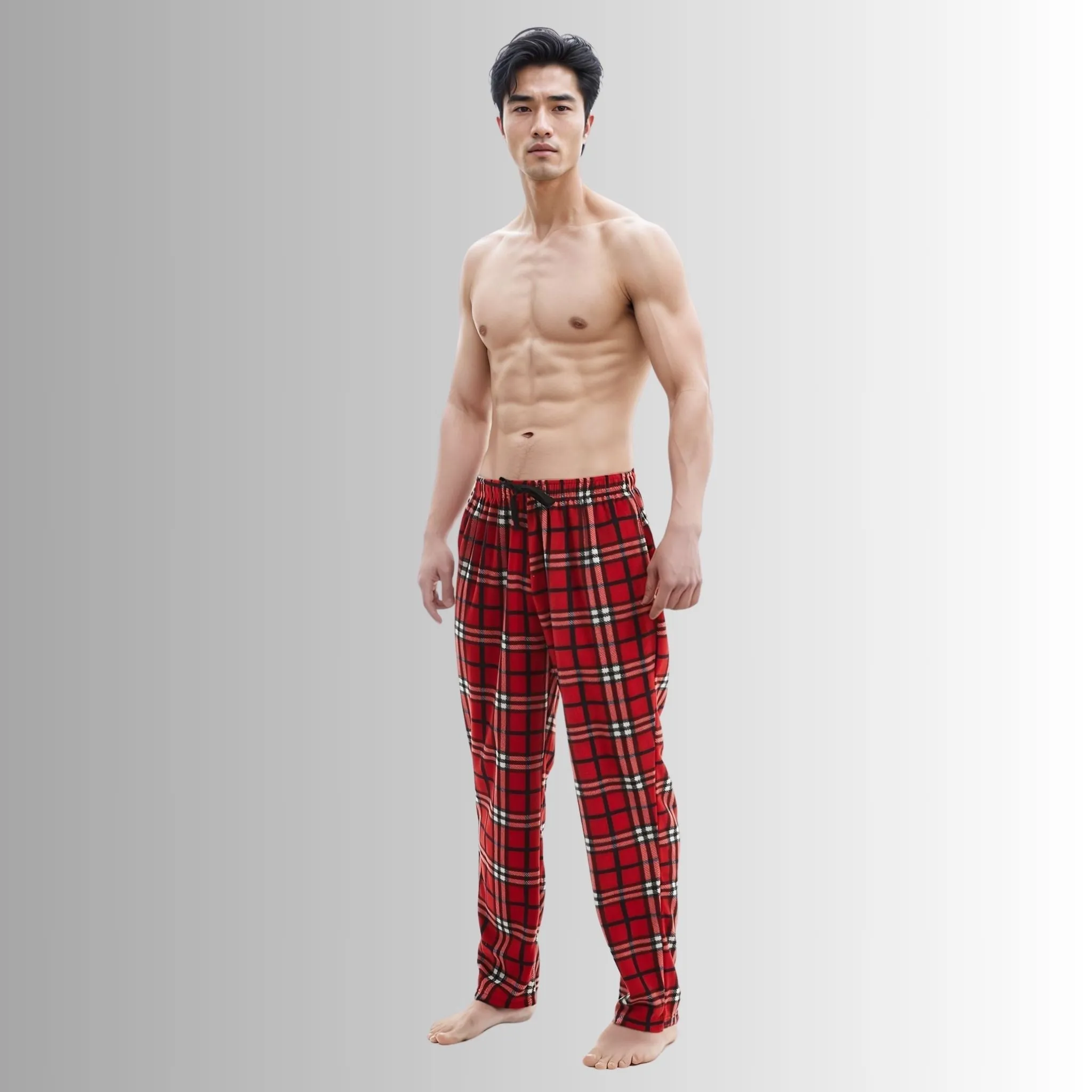 Men's Fleece Pajama Pants, Pyjama Bottoms Red, Black