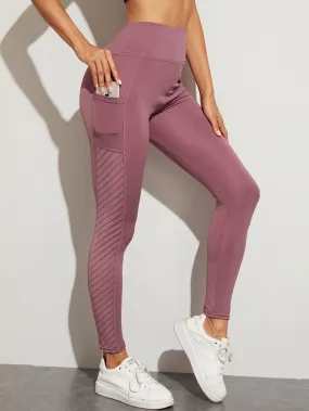 Mesh Panel Sports Leggings With Phone Pocket