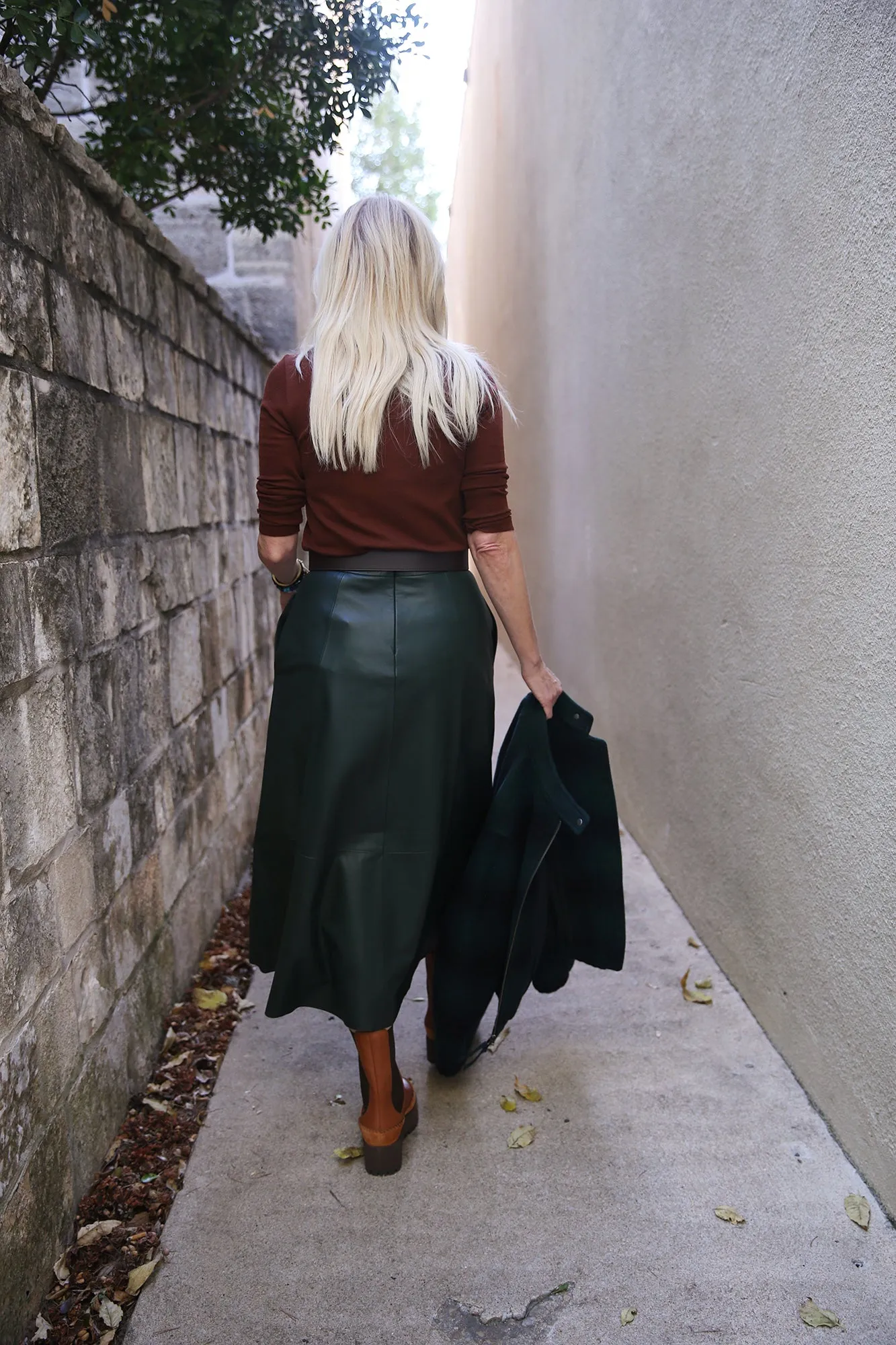 Mid-Rise Flared Leather Skirt Juniper