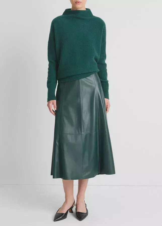 Mid-Rise Flared Leather Skirt Juniper