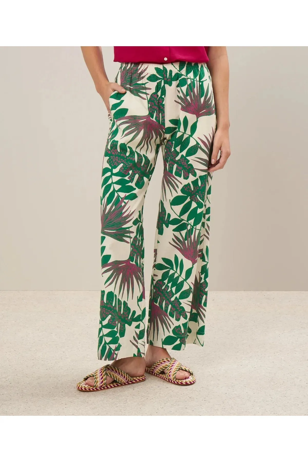 Palerme Linen/Cotton Printed Pant - Green