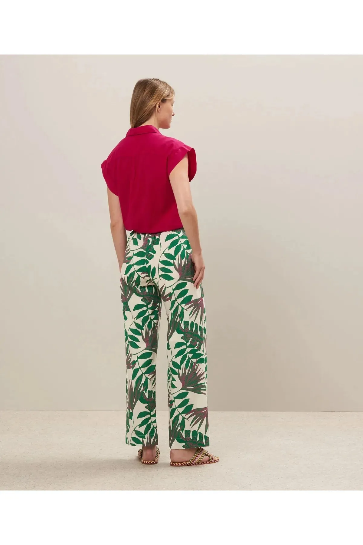 Palerme Linen/Cotton Printed Pant - Green