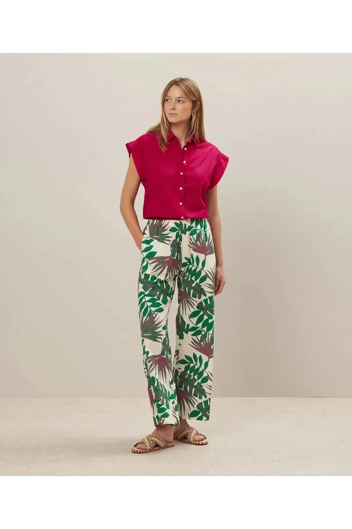 Palerme Linen/Cotton Printed Pant - Green