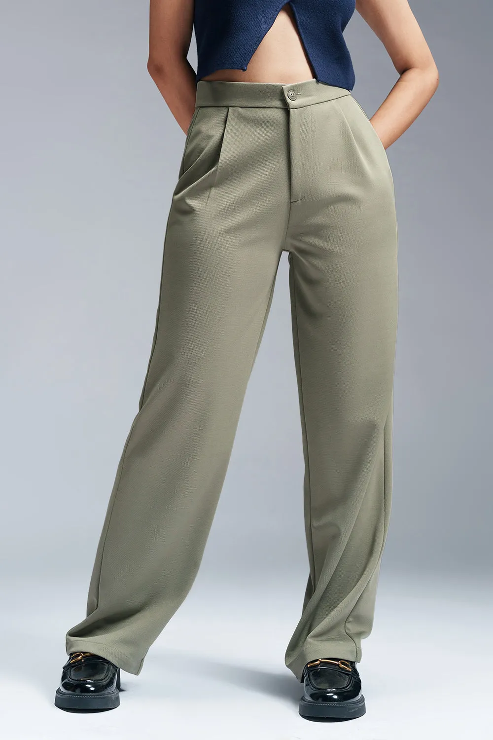 Pastel Olive Women's Textured Korean Pants