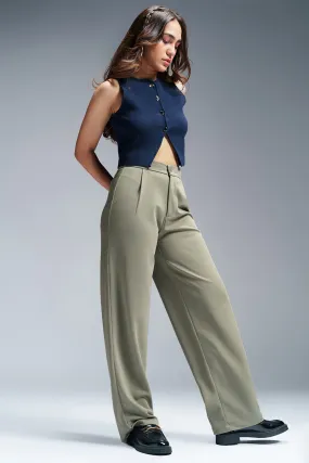 Pastel Olive Women's Textured Korean Pants