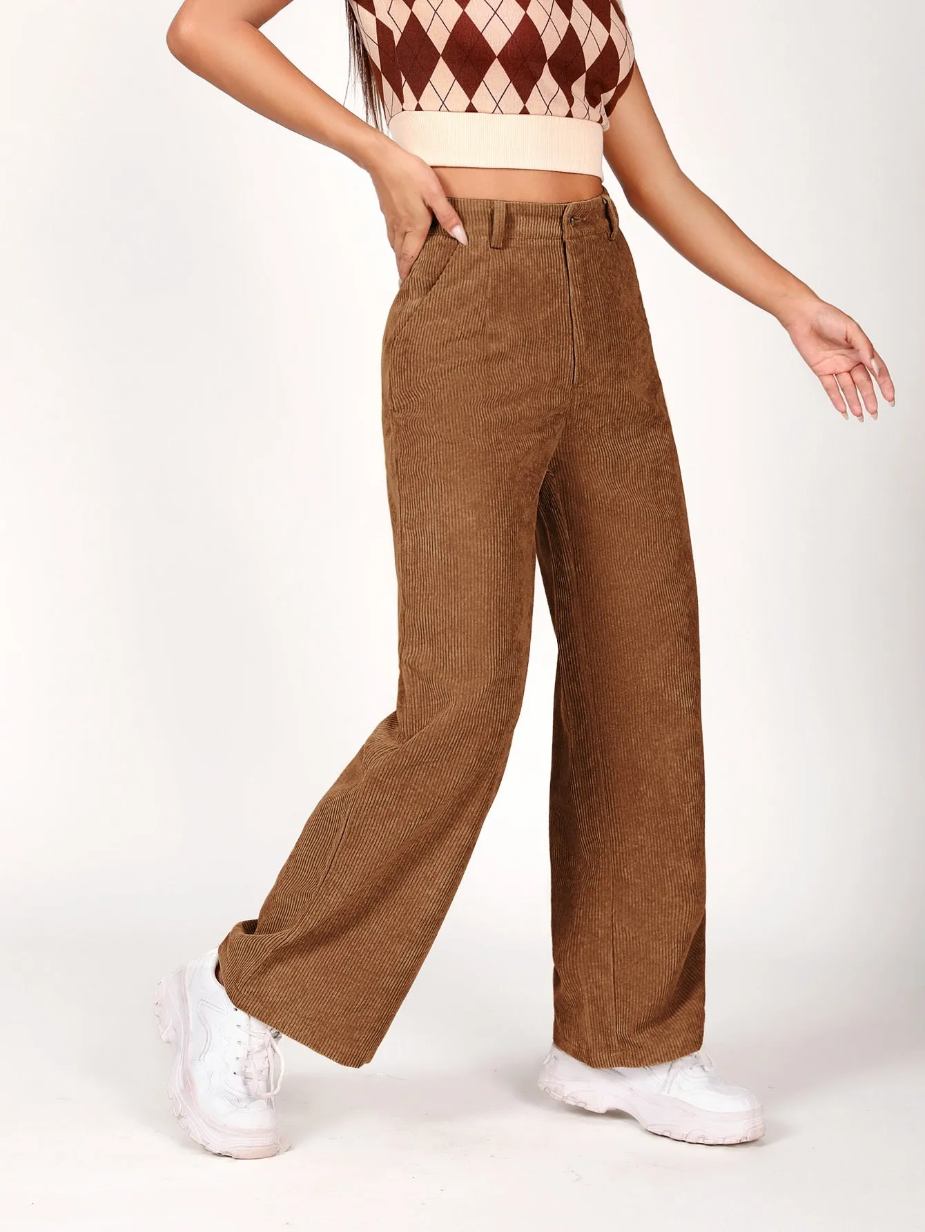 PETITE Slant Pocket Cord Straight Leg Pants