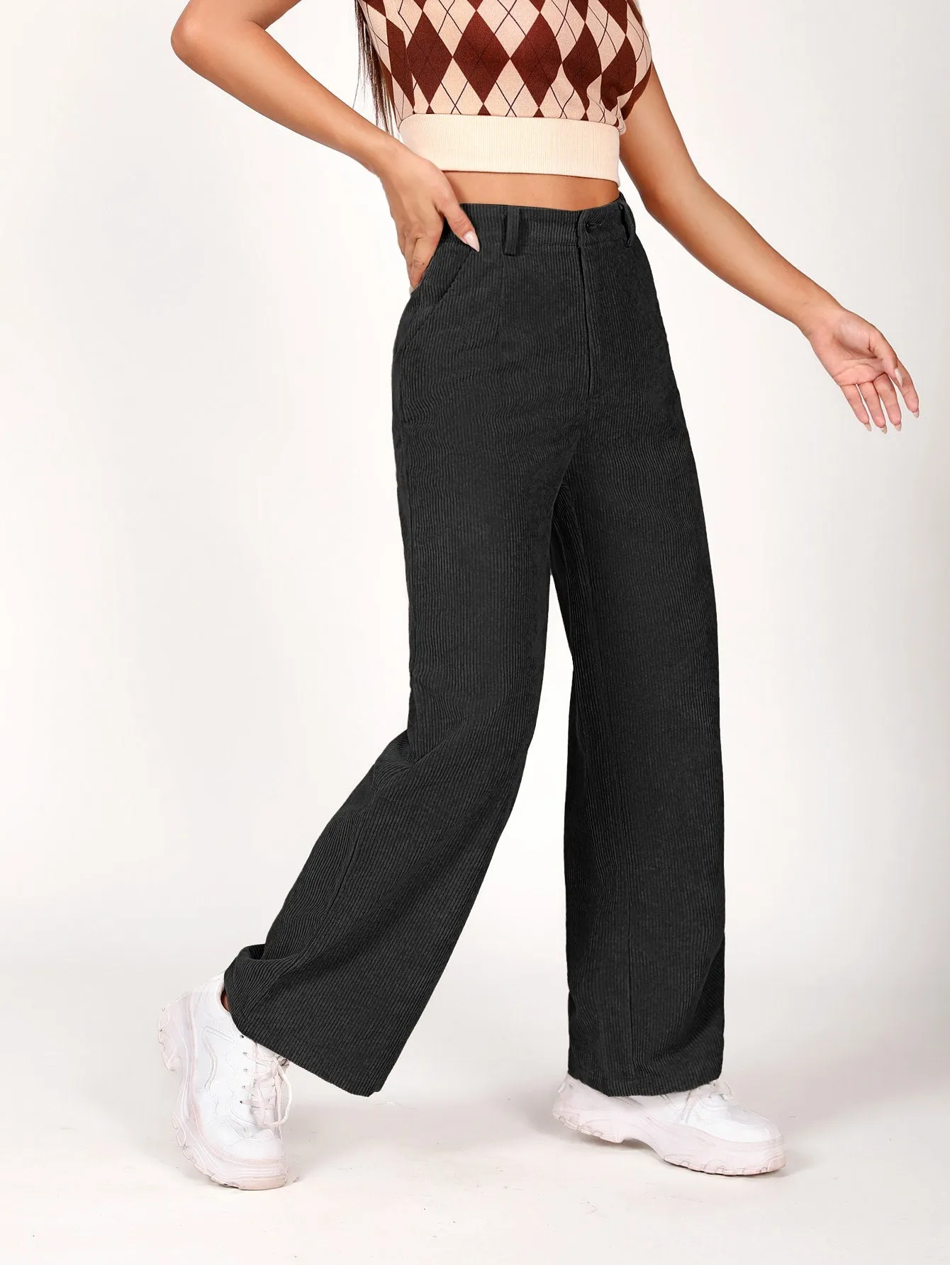 PETITE Slant Pocket Cord Straight Leg Pants