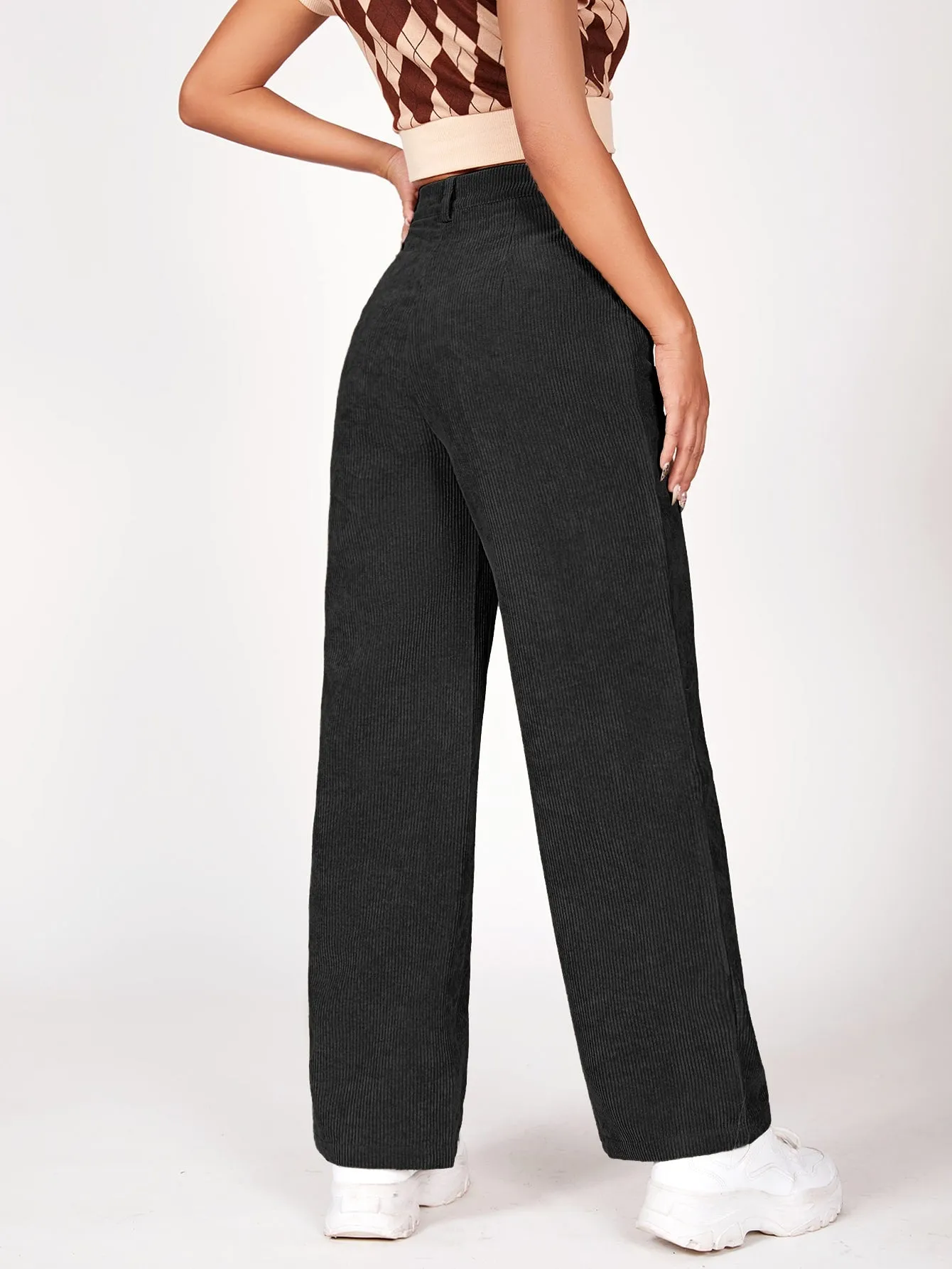 PETITE Slant Pocket Cord Straight Leg Pants